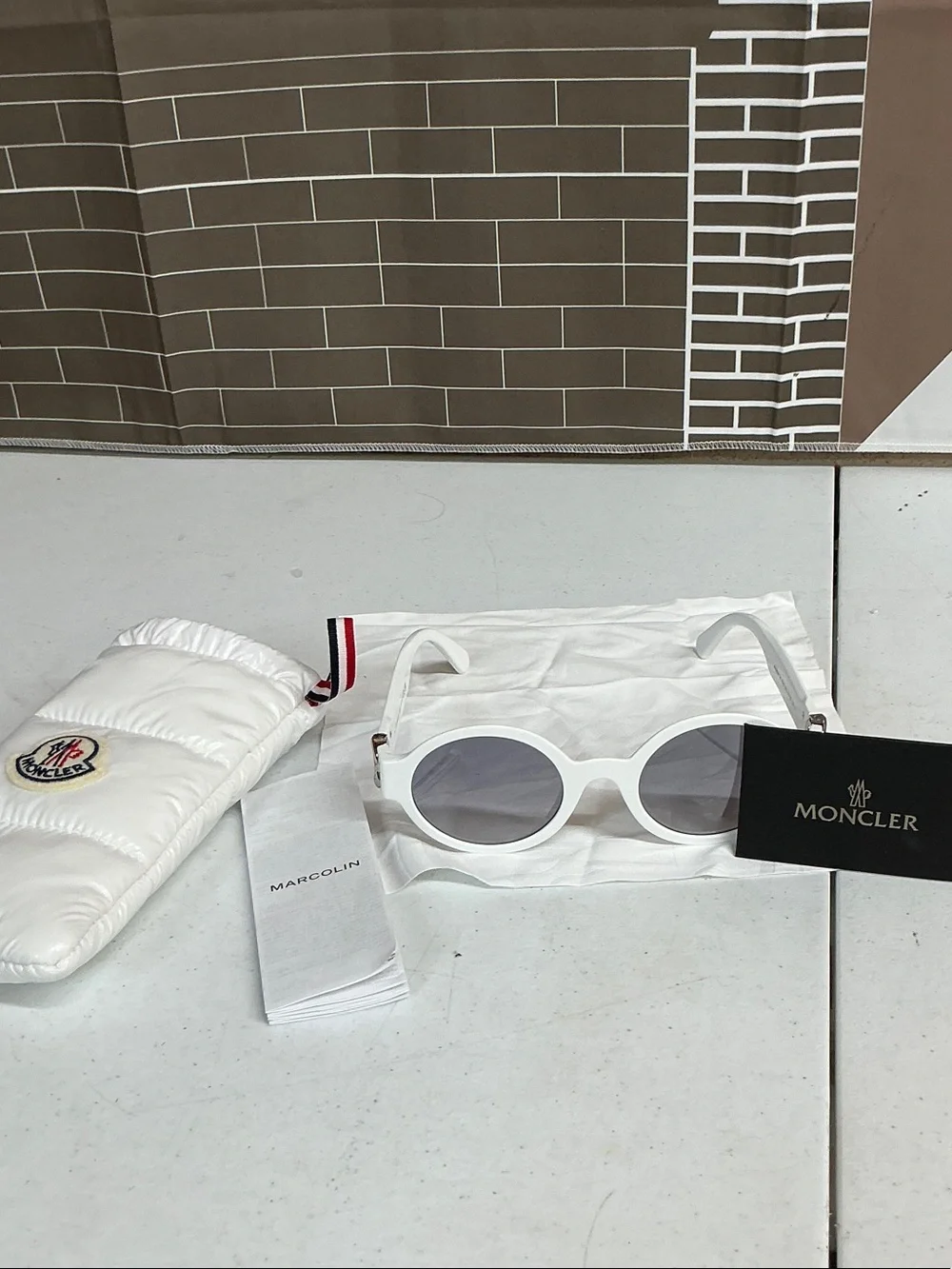 Moncler White Round Sunglasses with Gray Lenses